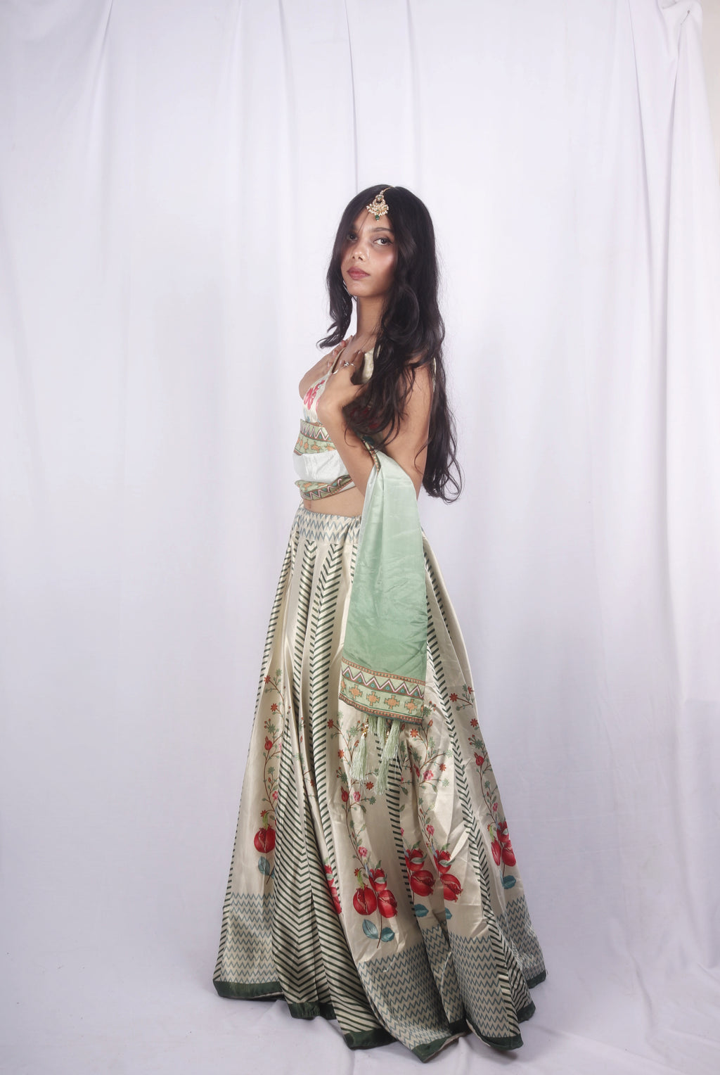 Amaya: Striped floral Printed Lehenga