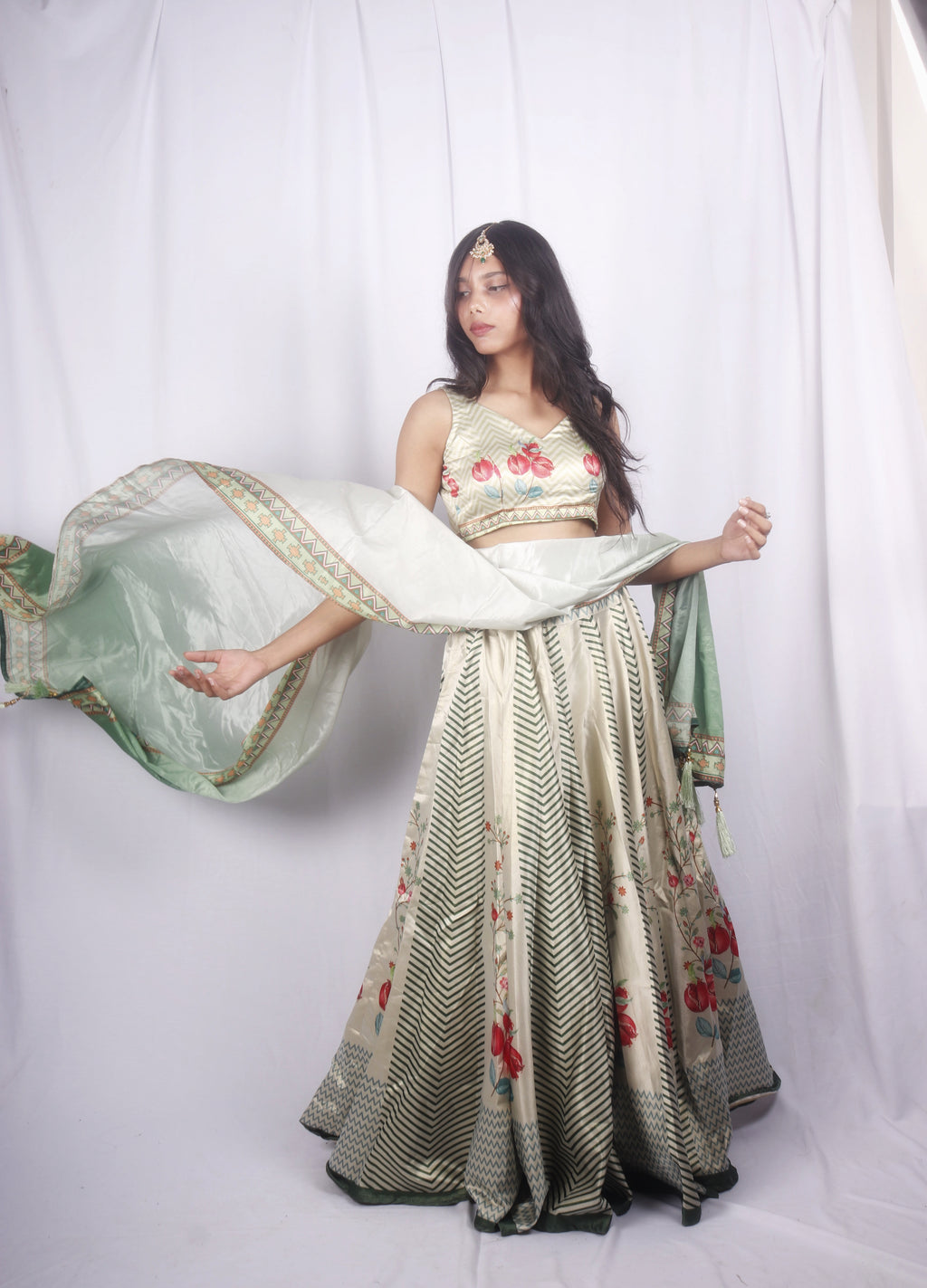 Amaya: Striped floral Printed Lehenga