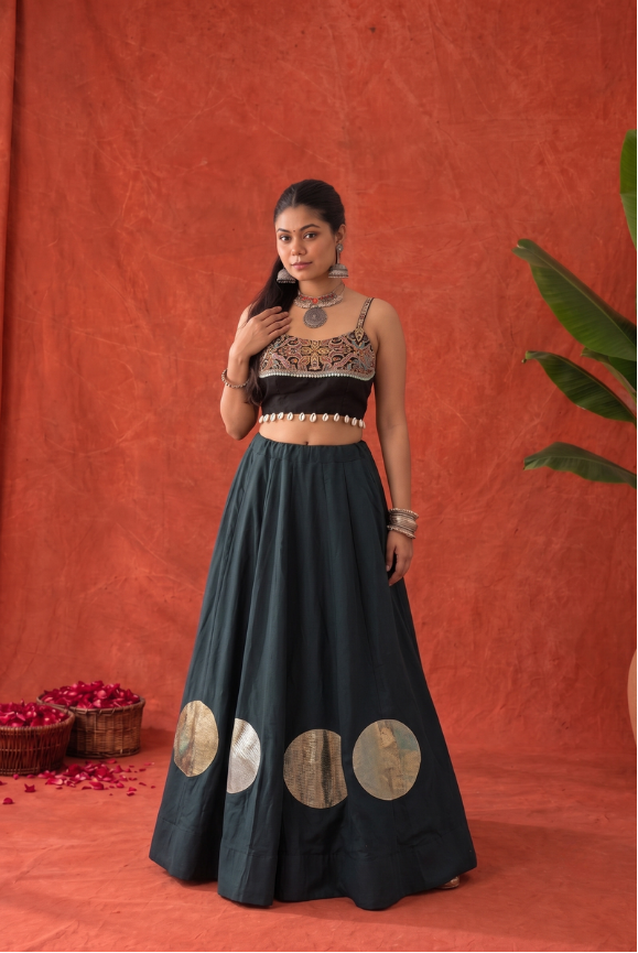 Black Embroidered Corset & Skirt Set
