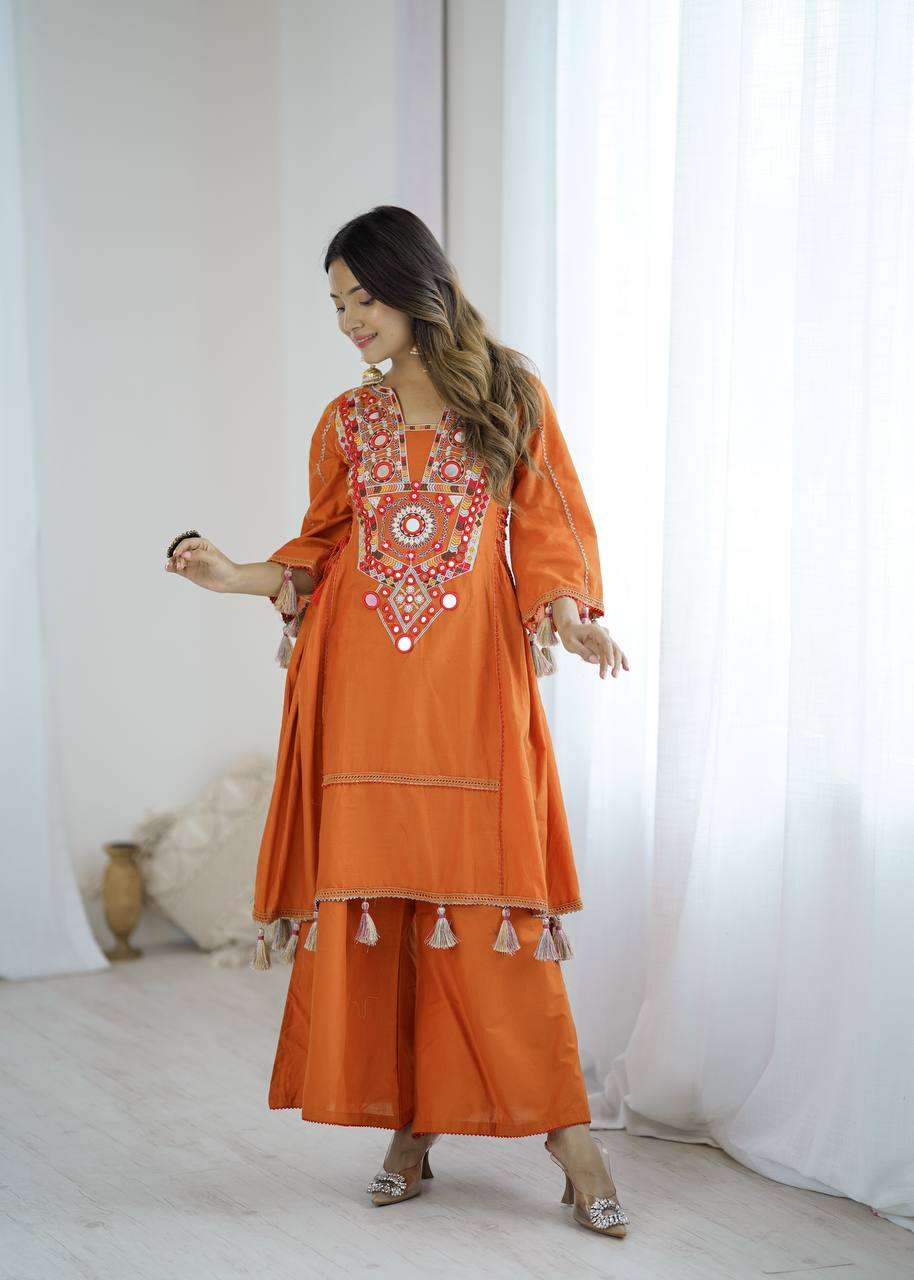 Dandya: Orange Embroidered Co-ord set