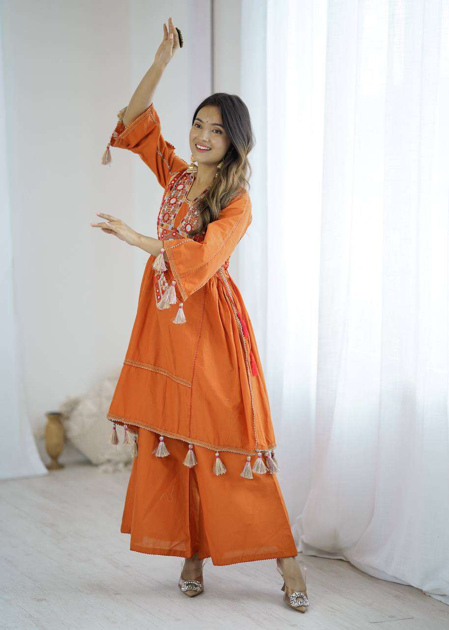 Dandya: Orange Embroidered Co-ord set