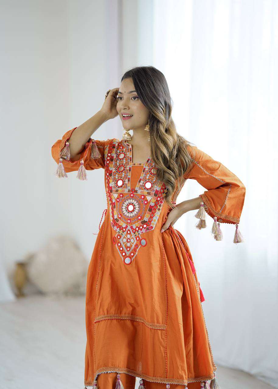 Dandya: Orange Embroidered Co-ord set