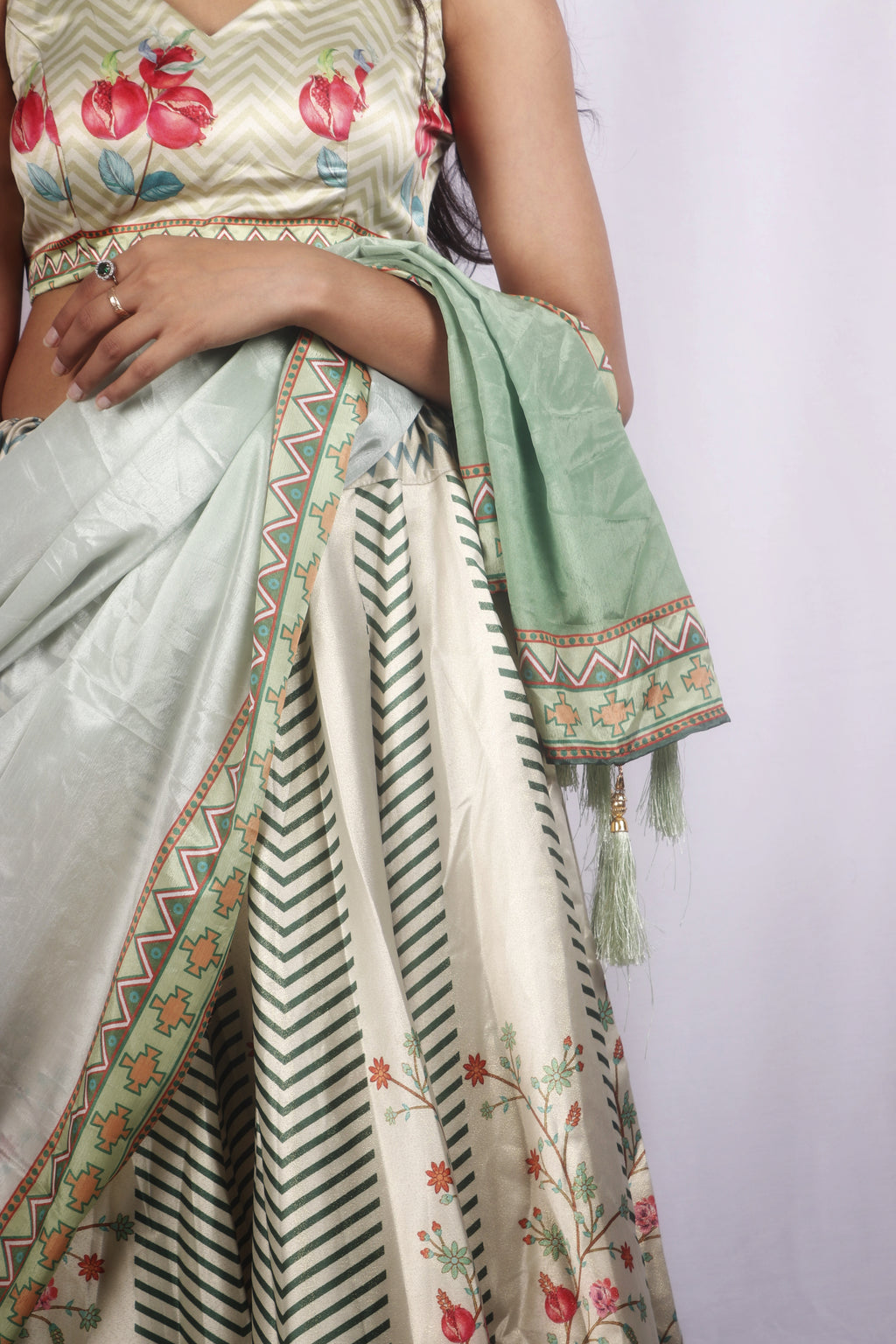 Amaya: Striped floral Printed Lehenga