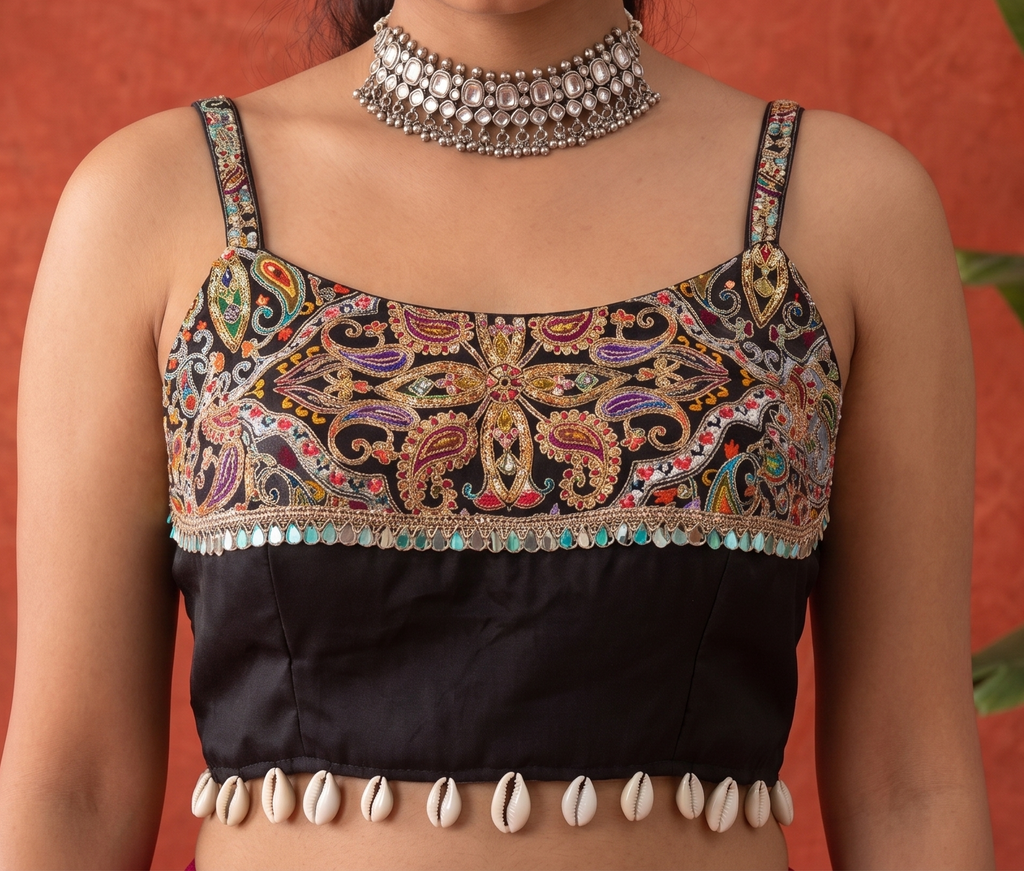 Black Embroidered Corset & Skirt Set