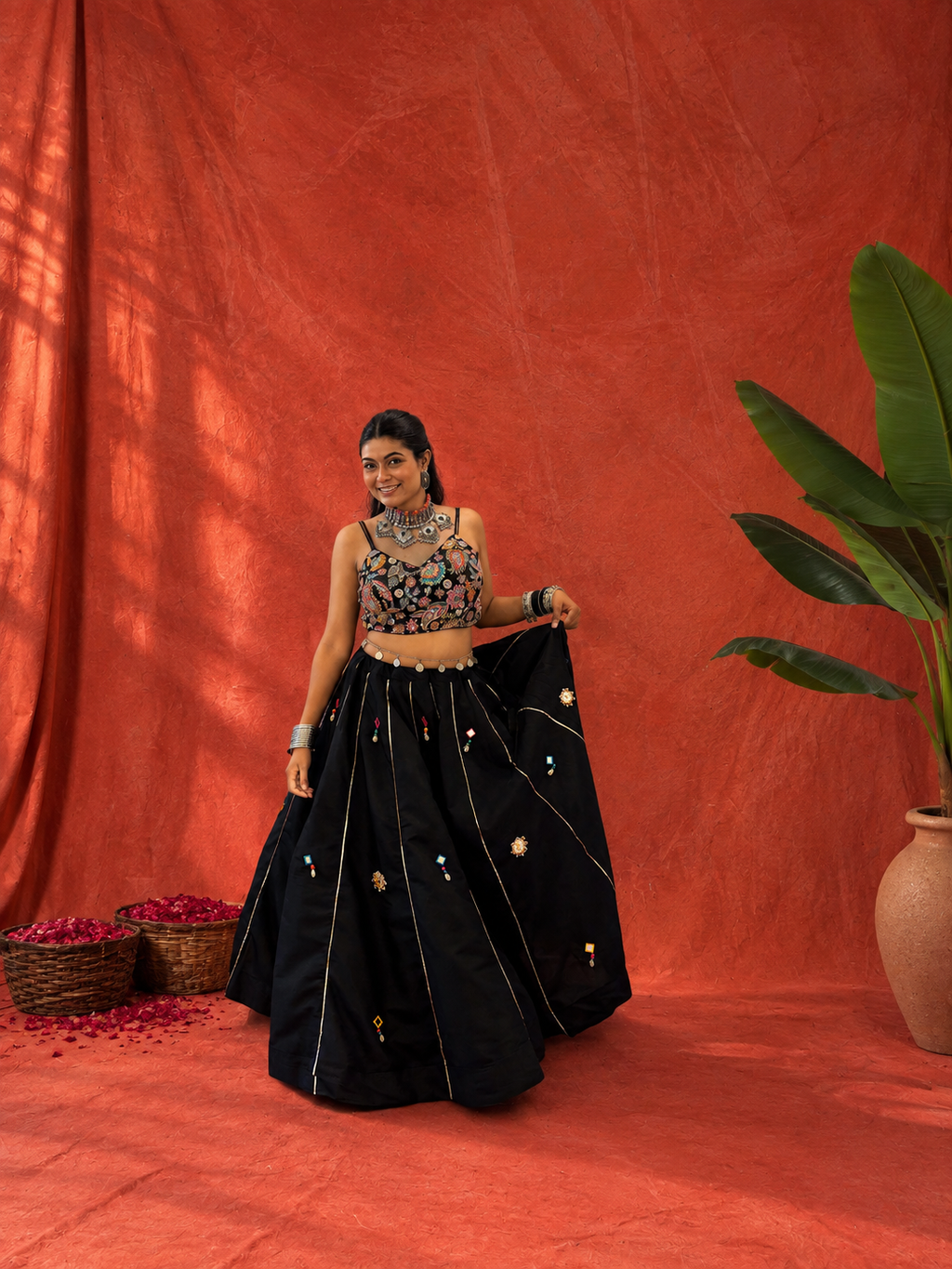 Black Bloom Embroidered Corset & Skirt Set