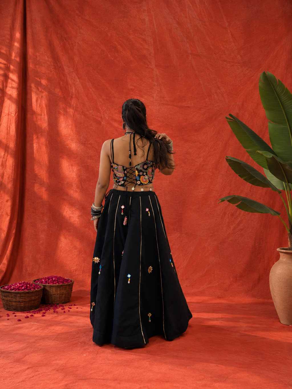 Black Bloom Embroidered Corset & Skirt Set