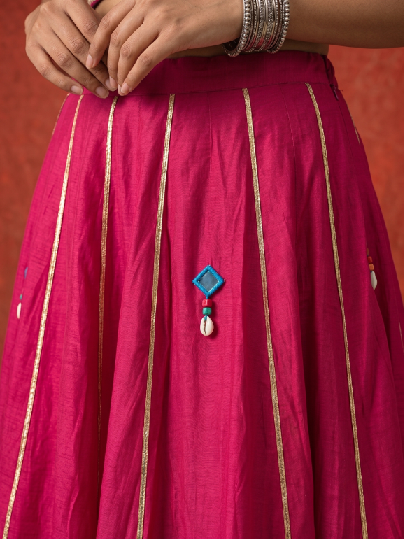Fuschia Bloom Embroidered Corset & Skirt Set