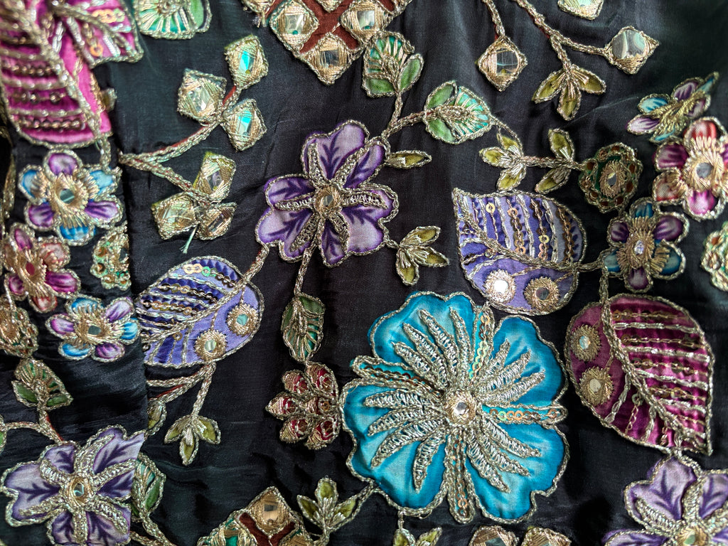 Black Bloom Embroidered Corset & Skirt Set