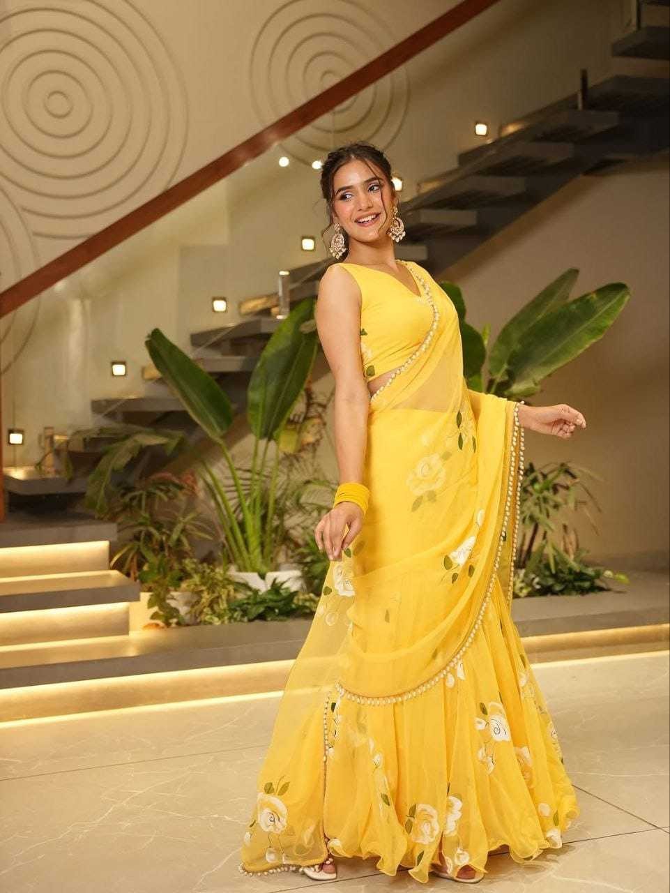 Sunshyne: Floral pre-draped saree