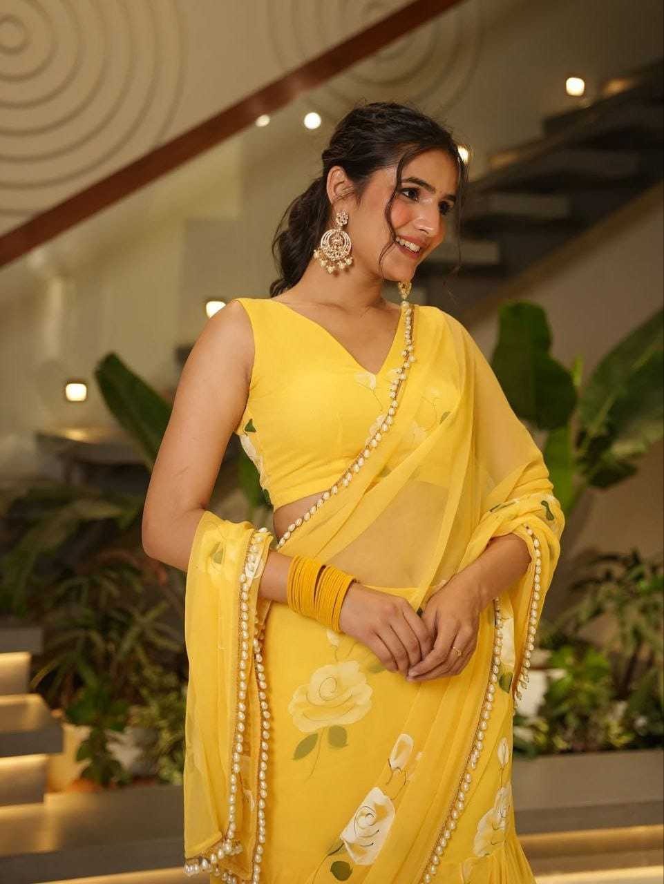 Sunshyne: Floral pre-draped saree