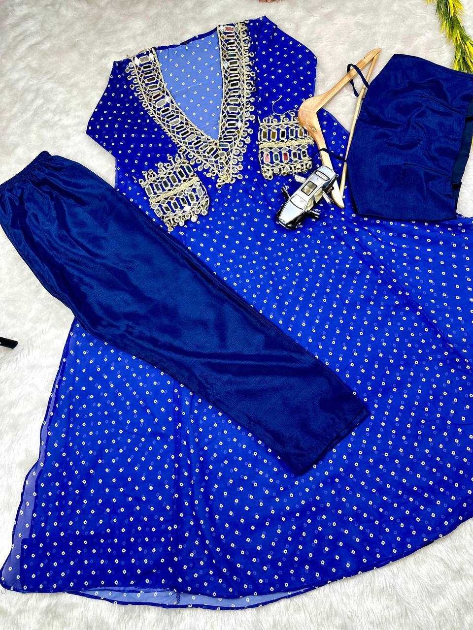 Blue Pataka: Mirrorwork Fusion co-ord set