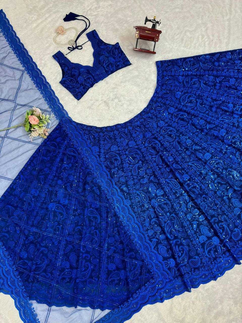 Electric Aura: Embroidered Georgette Lehenga