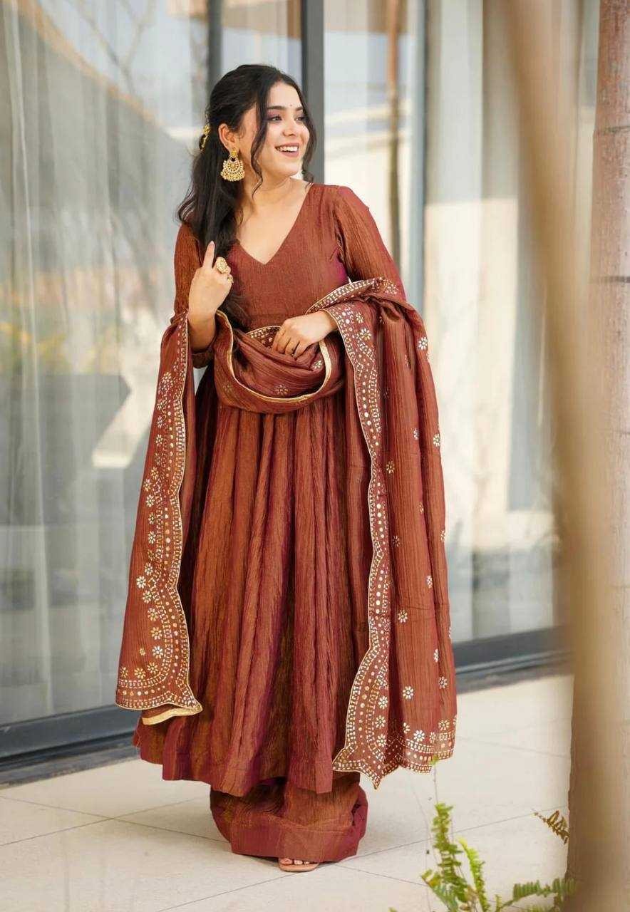 Surkh : Rust Anarkali set
