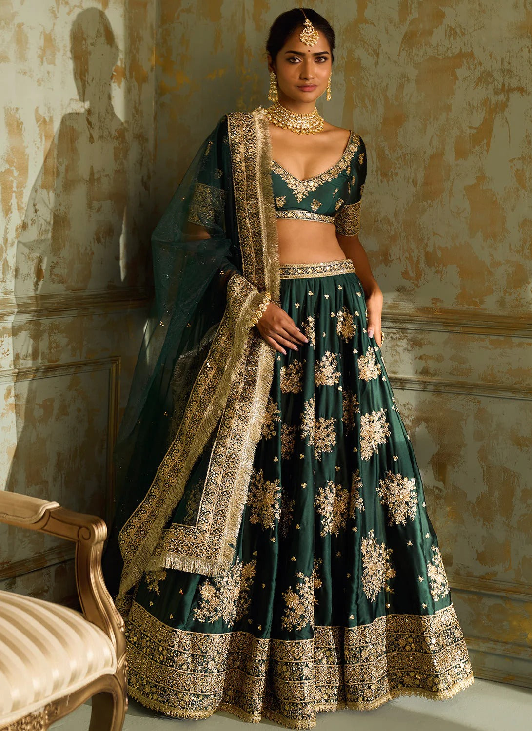 Harini: Green embroidered lehenga