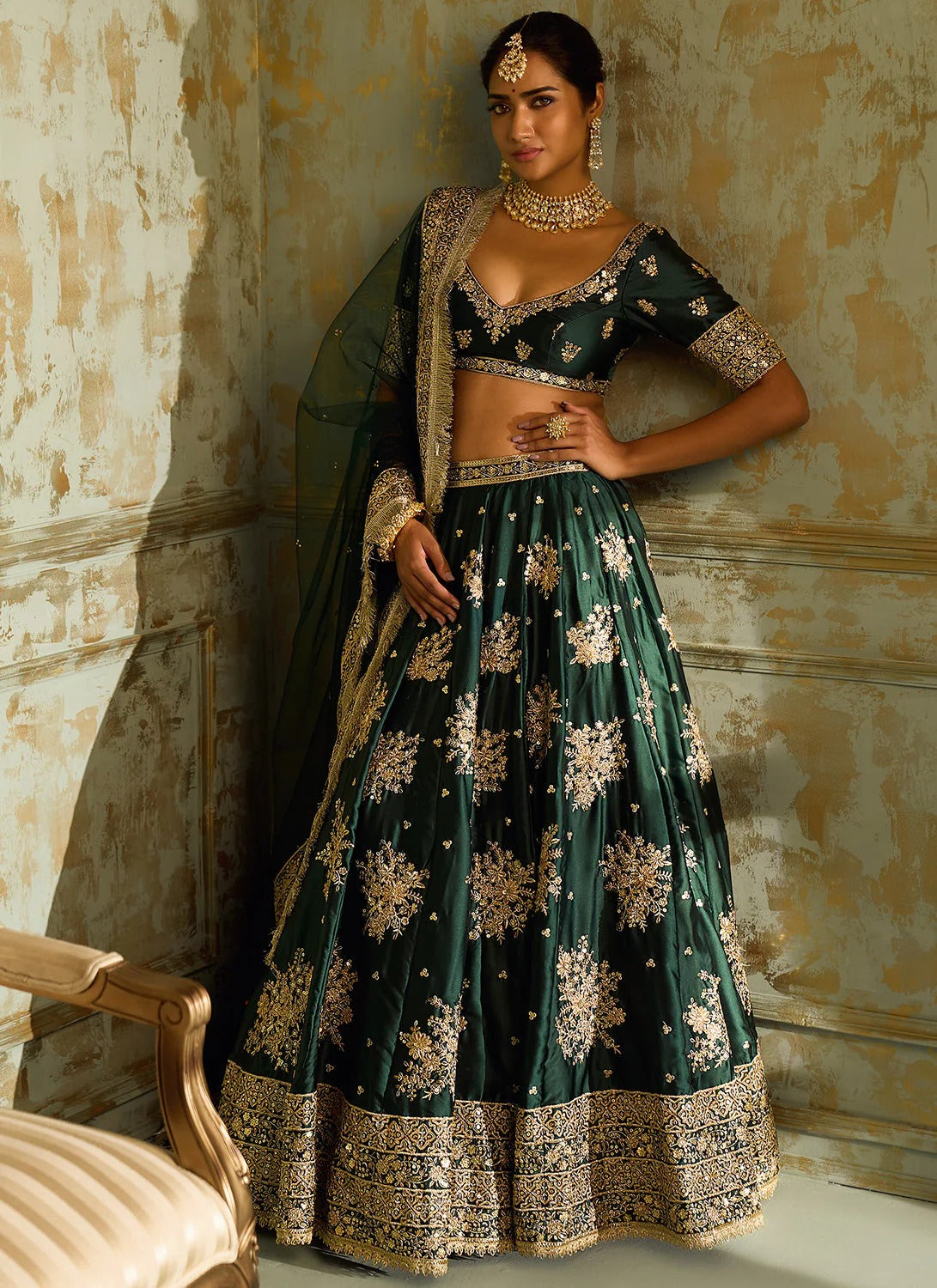 Harini: Green embroidered lehenga