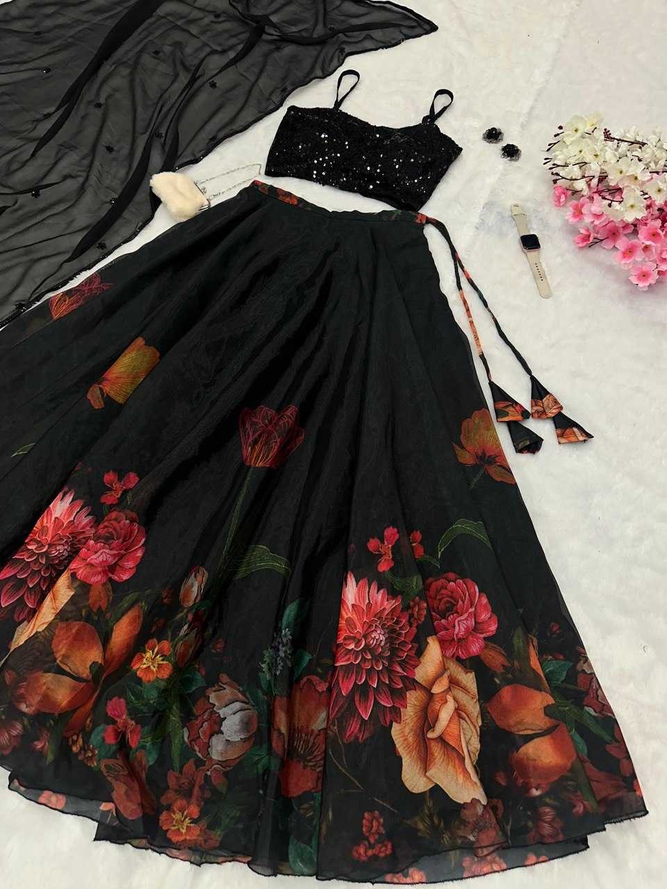 Zyra: Black floral lehenga