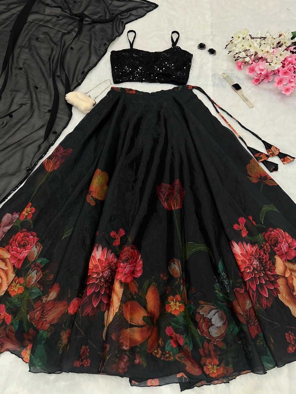 Zyra: Black floral lehenga